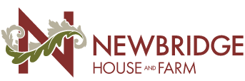 Logo of Newbridge House and Farm. A large stylized letter "N" with a green vine winding through it is on the left. The words "Newbridge House and Farm" are on the right in brown text.